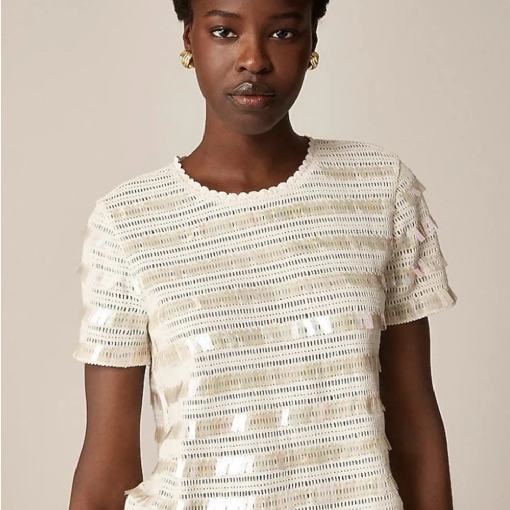 J. Crew Cream Short-Sleeve Openwork Knit Tee
